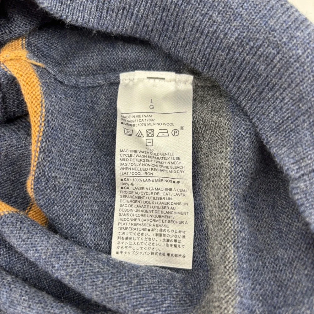 Banana Republic Sweater Mens L Blue NWT Merino Wool Stripe Crew Neck Long Sleeve